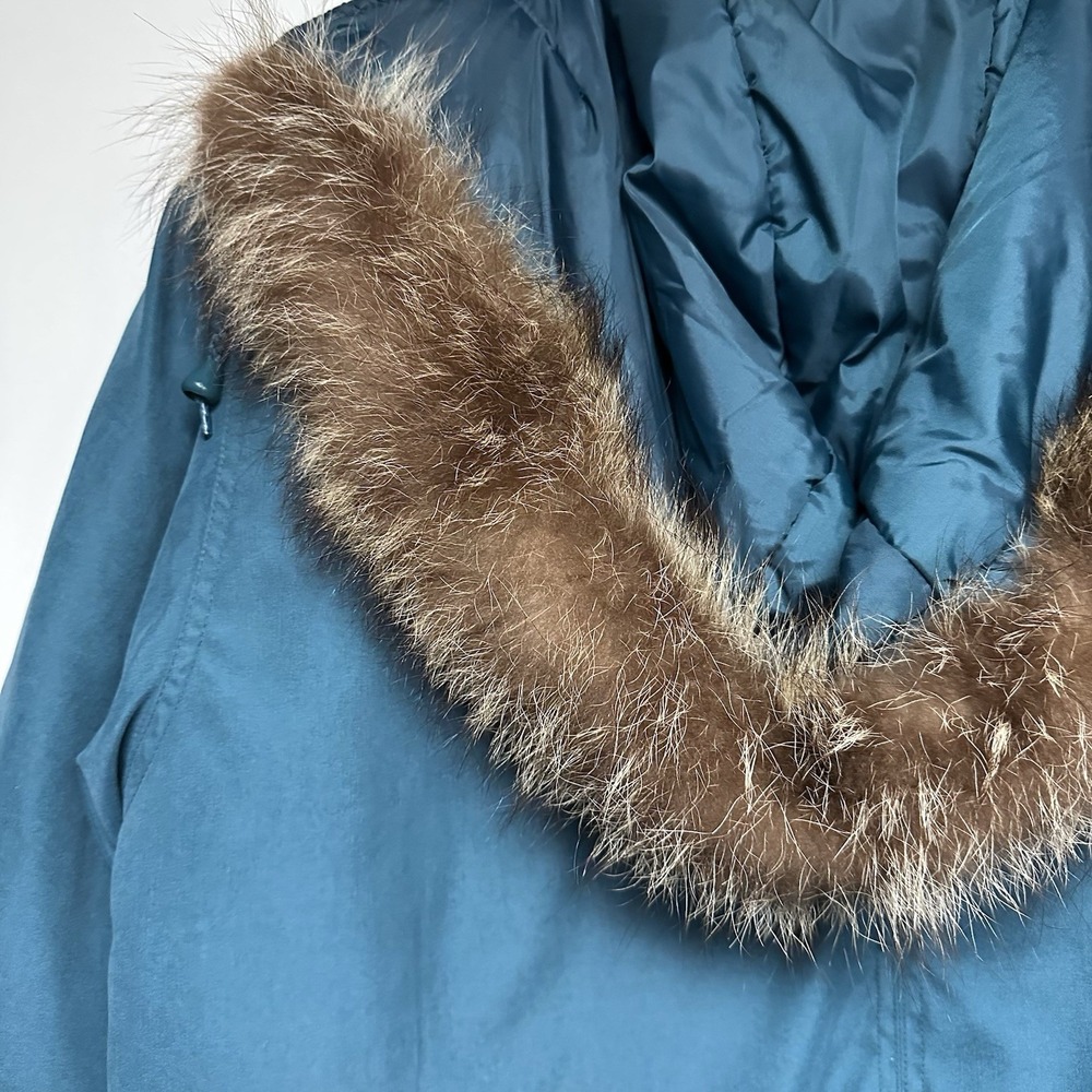 Jacqueline Ferrar Blue Dark Teal Winter Coat Detachable Faux Fur‎ Hood Lined - Picture 12 of 16